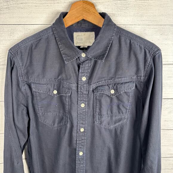 G Star Raw Mens Size Medium Arc 3D Long Sleeve Shirt Western Style Blue Chambray - Picture 3 of 12